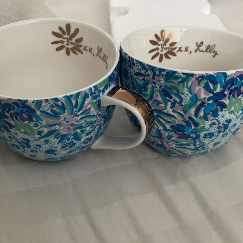 Lilly Pulitzer Blue Green Floral Ceramic Coffee Mug Set of 2